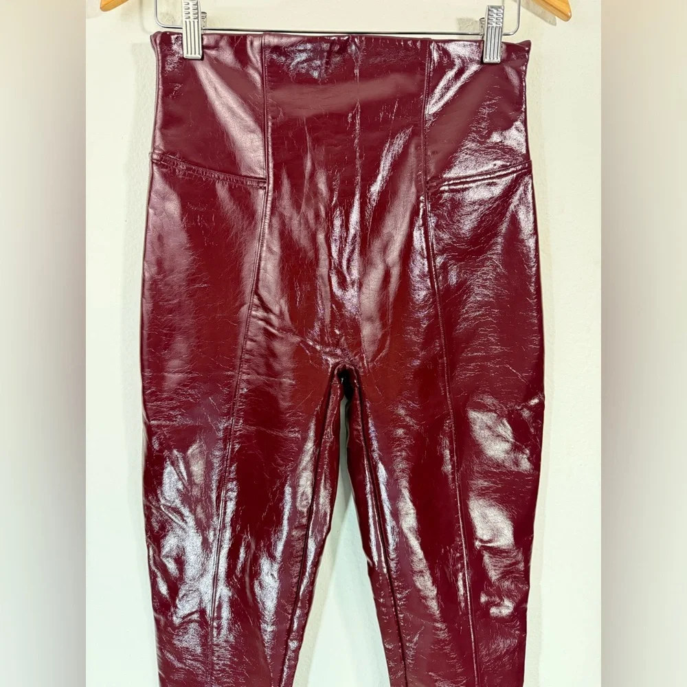 SPANX Faux Patent Leather Leggings Size L Burgundy Liquid Gloss Slim Fit - Picture 6 of 11